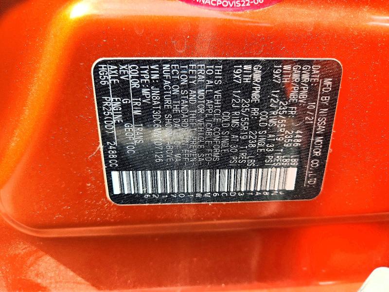 2021 Nissan Rogue მანქანა იყიდება აუქციონზე, vin: JN8AT3DC6MW107126, აუქციონის ნომერი: 55421376