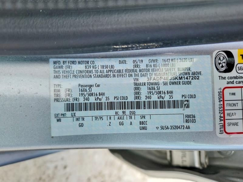 Продаж на аукціоні авто 2019 Ford Fiesta, vin: 3FADP4EJ5KM147202, номер лоту: 58305926