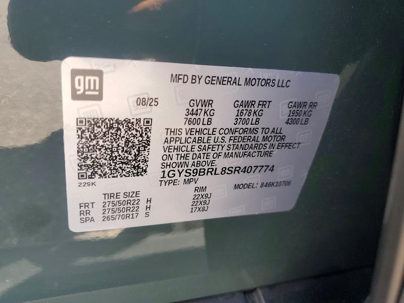 56585826 :رقم المزاد ، 1GYS9BRL8SR407774 vin ، 2025 Cadillac Escalade مزاد بيع