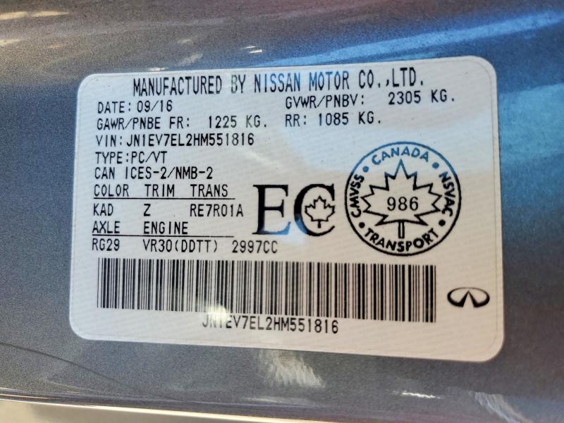 Продажа на аукционе авто 2017 Infiniti Q60, vin: JN1EV7EL2HM551816, номер лота: 55511846