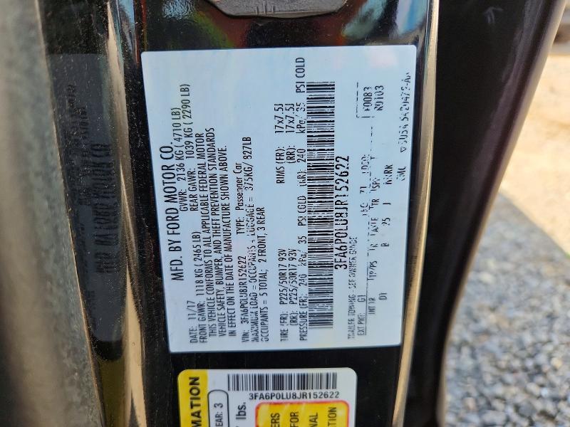 2018 Ford Fusion მანქანა იყიდება აუქციონზე, vin: 3FA6P0LU8JR152622, აუქციონის ნომერი: 56511856