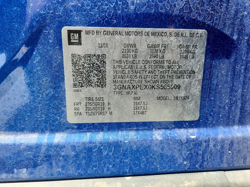 Продажа на аукционе авто 2019 Chevrolet Equinox, vin: 3GNAXPEX0KS565009, номер лота: 57709076