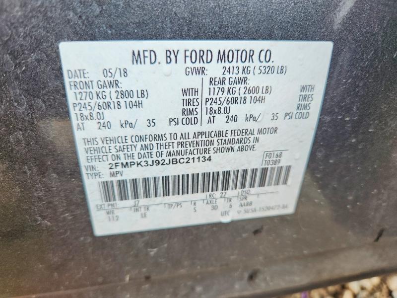 Продажа на аукционе авто 2018 Ford Edge, vin: 2FMPK3J92JBC21134, номер лота: 58023556
