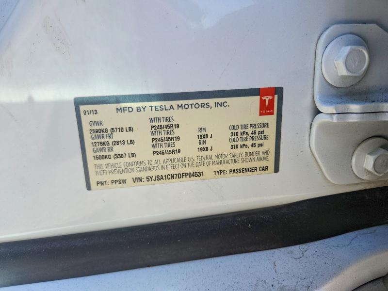 2013 Tesla Model S მანქანა იყიდება აუქციონზე, vin: 5YJSA1CN7DFP04531, აუქციონის ნომერი: 58428436
