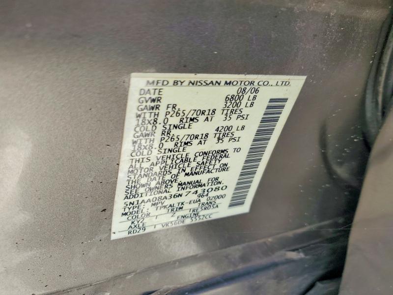 Aukcja sprzedaży 2006 Nissan Armada, vin: 5N1AA08A36N743080, numer aukcji: 57230476