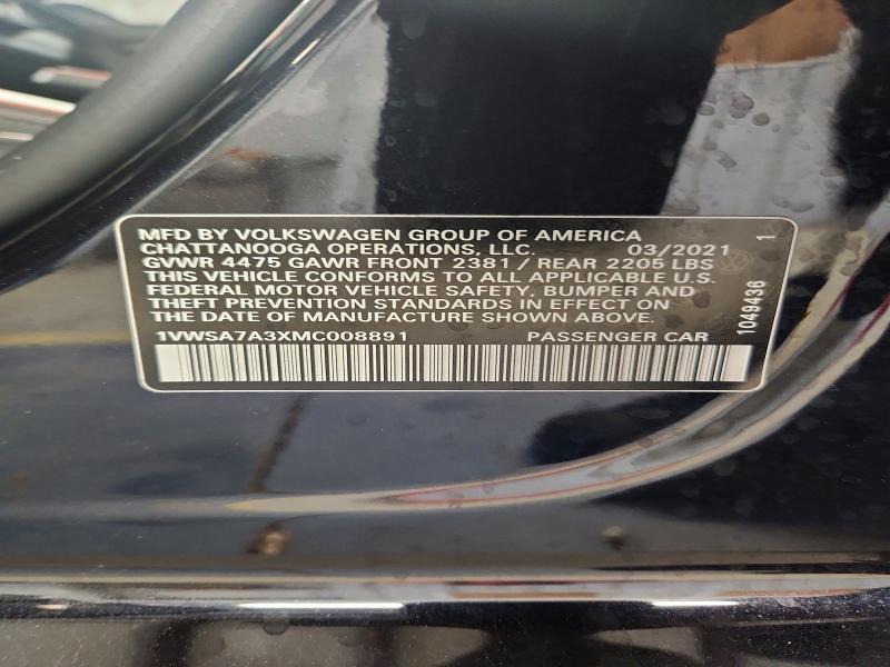 Продаж на аукціоні авто 2021 Volkswagen Passat, vin: 1VWSA7A3XMC008891, номер лоту: 56667126
