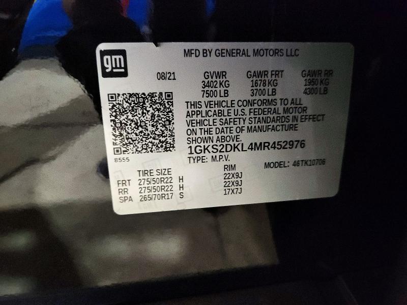 58446836 :رقم المزاد ، 1GKS2DKL4MR452976 vin ، 2021 Gmc Yukon مزاد بيع