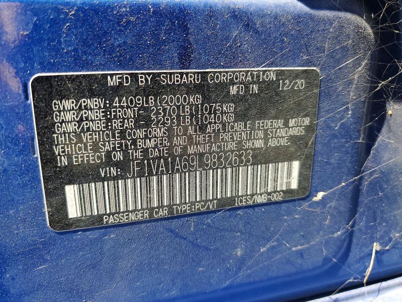 57625146 :رقم المزاد ، JF1VA1A69L9832633 vin ، 2020 Subaru Wrx مزاد بيع