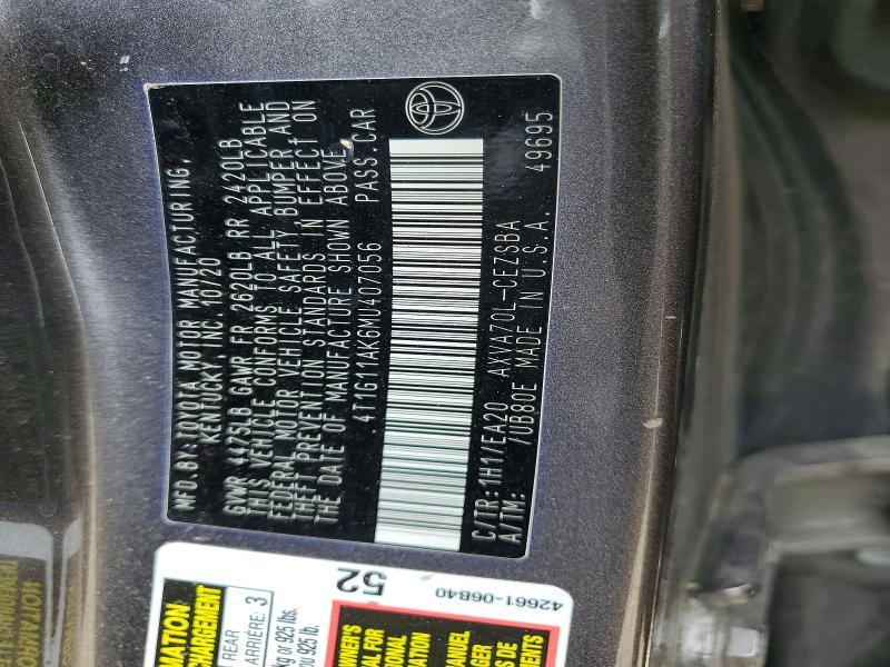 Продаж на аукціоні авто 2021 Toyota Camry, vin: 4T1G11AK6MU407056, номер лоту: 56644296