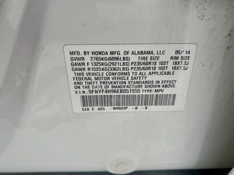 56943296 :رقم المزاد ، 5FNYF4H96EB051555 vin ، 2014 Honda Pilot مزاد بيع