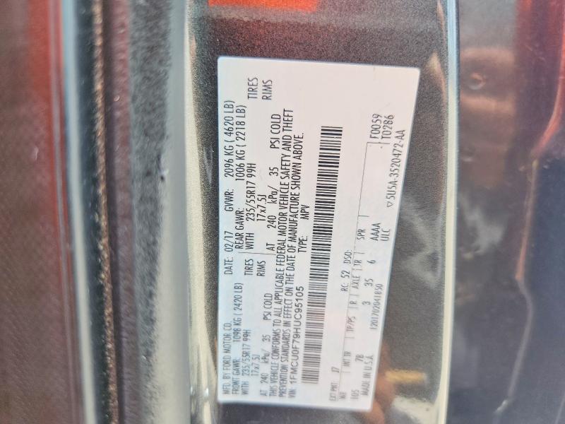 Aukcja sprzedaży 2017 Ford Escape, vin: 1FMCU0F79HUC95105, numer aukcji: 55750506