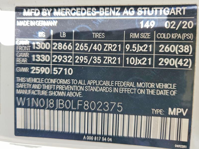 2020 Mercedes-benz Glc Coupe მანქანა იყიდება აუქციონზე, vin: W1N0J8JB0LF802375, აუქციონის ნომერი: 57079166