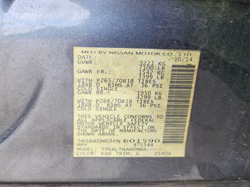 58022746 :رقم المزاد ، 5N1BA0ND3FN601590 vin ، 2015 Nissan Armada مزاد بيع
