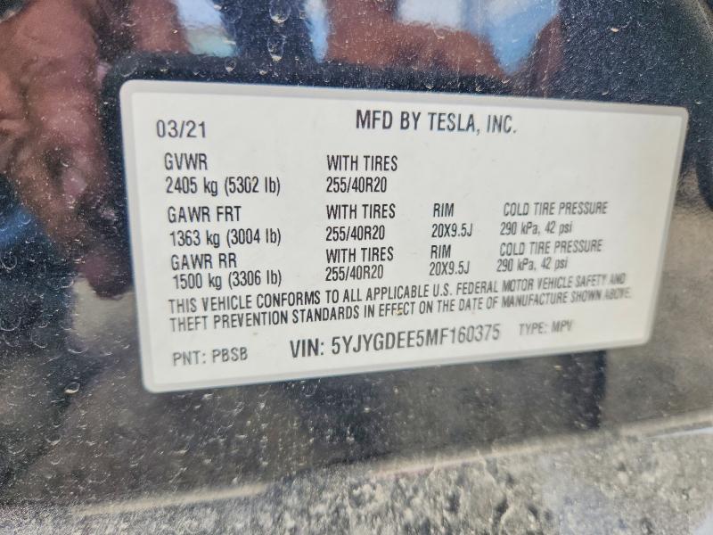 Aukcja sprzedaży 2021 Tesla Model Y, vin: 5YJYGDEE5MF160375, numer aukcji: 57949966