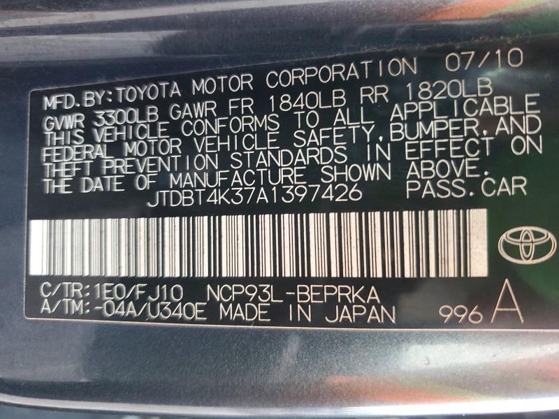 Продажа на аукционе авто 2010 Toyota Yaris, vin: JTDBT4K37A1397426, номер лота: 59328966