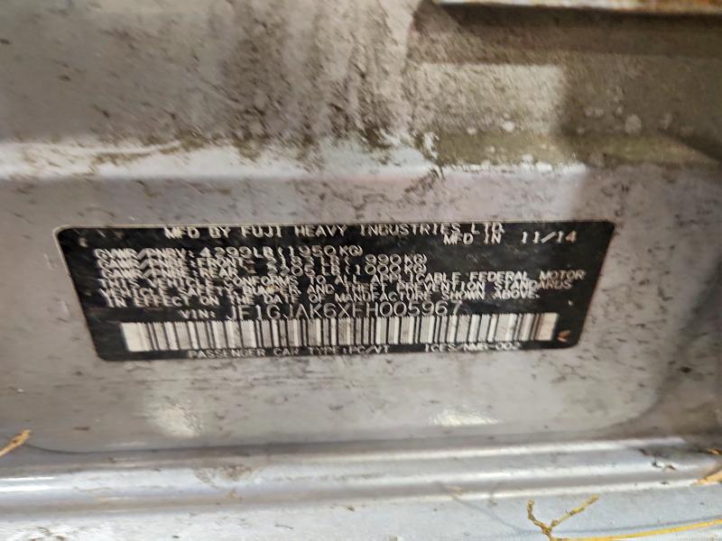 57362856 :رقم المزاد ، JF1GJAK6XFH005967 vin ، 2015 Subaru Impreza مزاد بيع