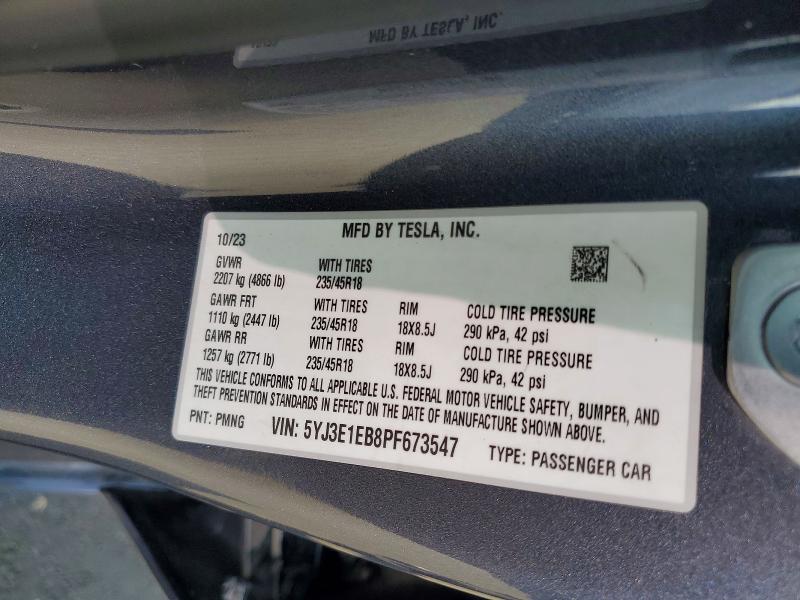 Продажа на аукционе авто 2023 Tesla Model 3, vin: 5YJ3E1EB8PF673547, номер лота: 59137056