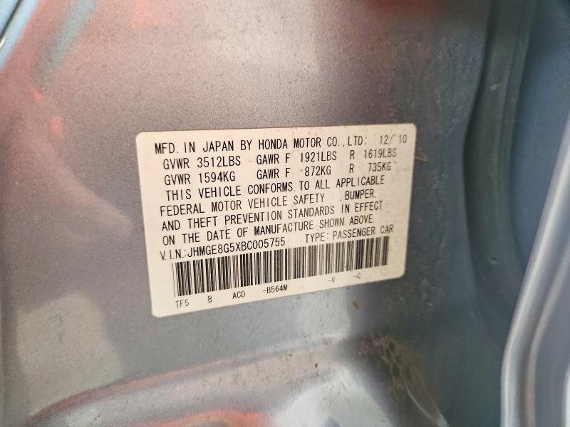 57651636 :رقم المزاد ، JHMGE8G5XBC005755 vin ، 2011 Honda Fit مزاد بيع