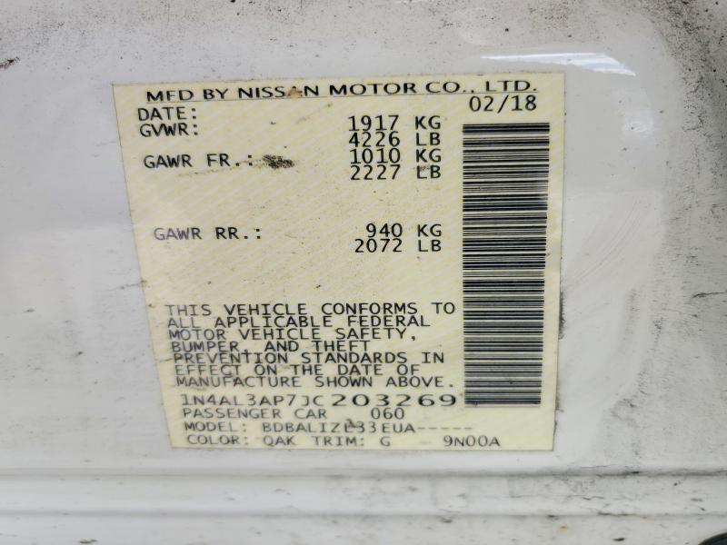 Продаж на аукціоні авто 2018 Nissan Altima, vin: 1N4AL3AP7JC203269, номер лоту: 57357646