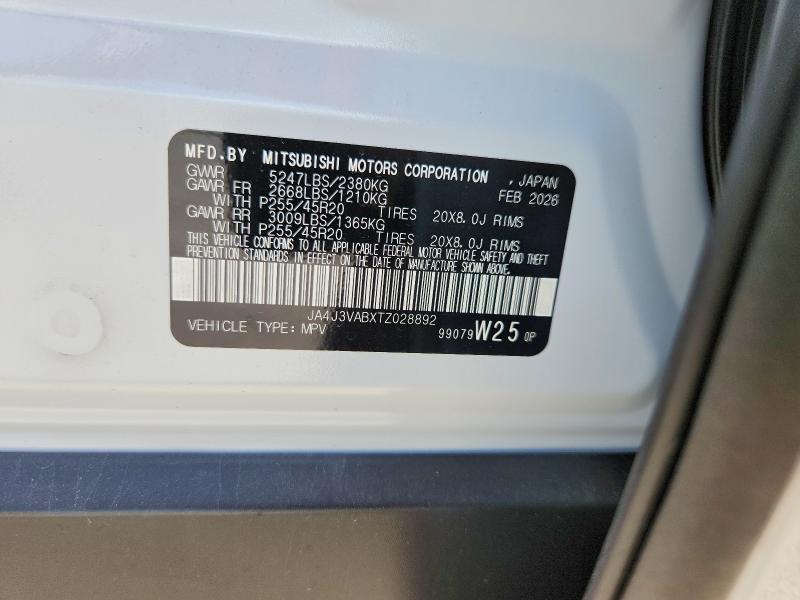 2026 Mitsubishi Outlander მანქანა იყიდება აუქციონზე, vin: JA4J3VABXTZ028892, აუქციონის ნომერი: 56359246