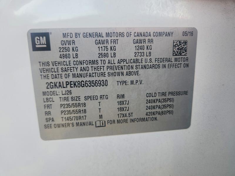Продажа на аукционе авто 2016 Gmc Terrain, vin: 2GKALPEK8G6356930, номер лота: 58019416