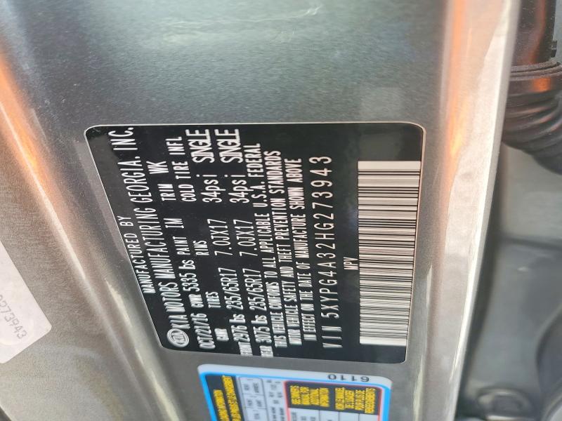 2017 Kia Sorento მანქანა იყიდება აუქციონზე, vin: 5XYPG4A32HG273943, აუქციონის ნომერი: 59225026