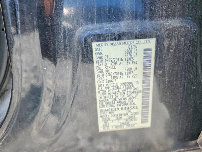 2007 Nissan Pathfinder მანქანა იყიდება აუქციონზე, vin: 5N1AR18U17C639581, აუქციონის ნომერი: 55797166