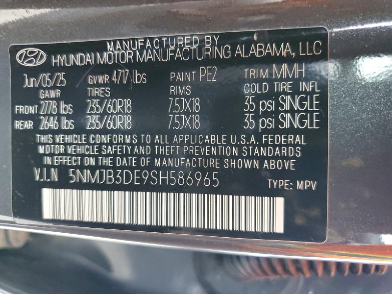 Aukcja sprzedaży 2025 Hyundai Tucson, vin: 5NMJB3DE9SH586965, numer aukcji: 58776536
