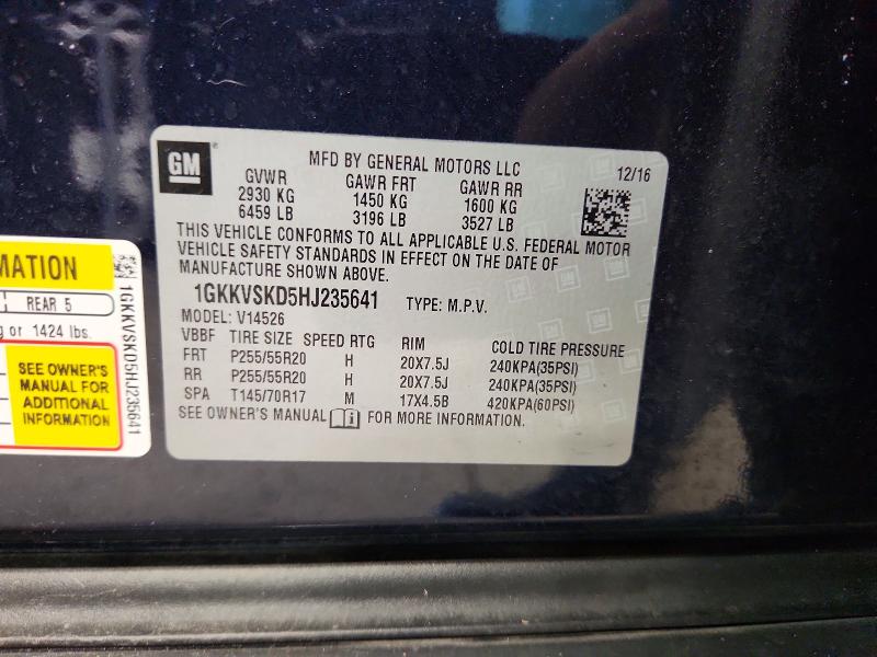 57176016 :رقم المزاد ، 1GKKVSKD5HJ235641 vin ، 2017 Gmc Acadia Limited مزاد بيع