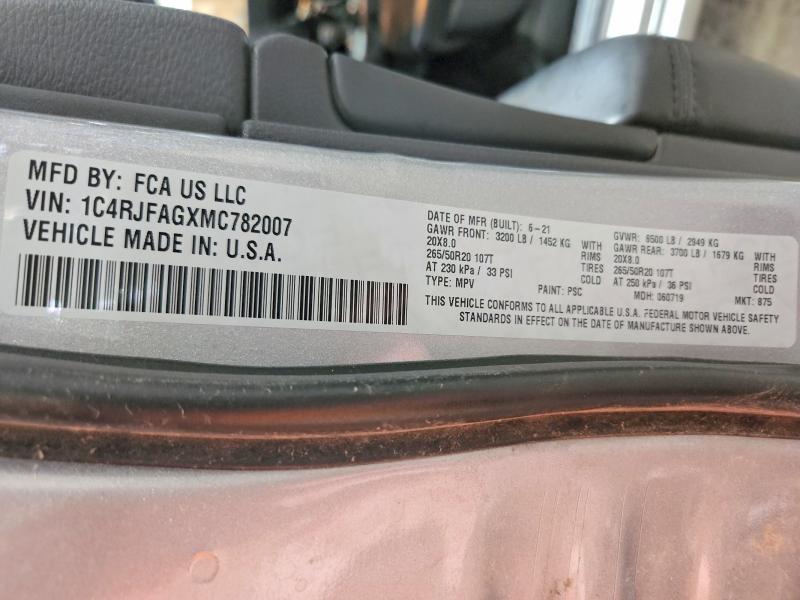 2021 Jeep Grand Cherokee მანქანა იყიდება აუქციონზე, vin: 1C4RJFAGXMC782007, აუქციონის ნომერი: 58202726