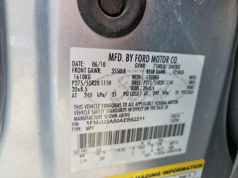 2010 Ford Expedition მანქანა იყიდება აუქციონზე, vin: 1FMJU2A50AEB62211, აუქციონის ნომერი: 57276246
