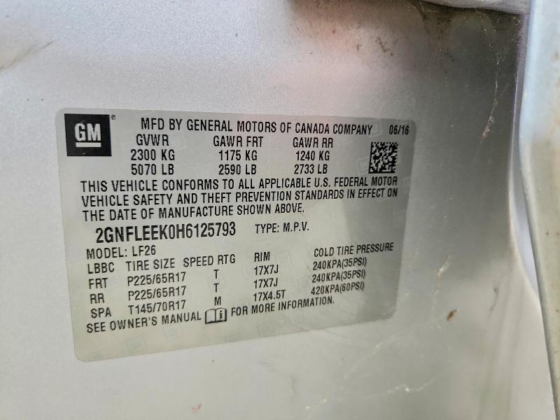 Продажа на аукционе авто 2017 Chevrolet Equinox, vin: 2GNFLEEK0H6125793, номер лота: 57994016