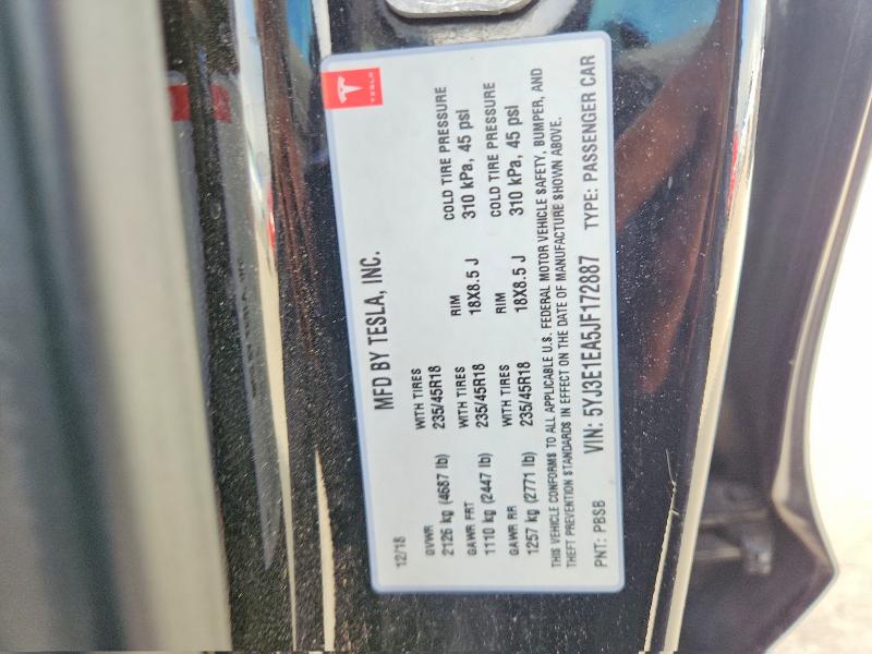 57632856 :رقم المزاد ، 5YJ3E1EA5JF172887 vin ، 2018 Tesla Model 3 مزاد بيع