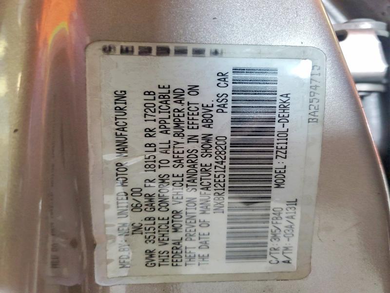 57627746 :رقم المزاد ، 1NXBR12E51Z428200 vin ، 2001 Toyota Corolla مزاد بيع