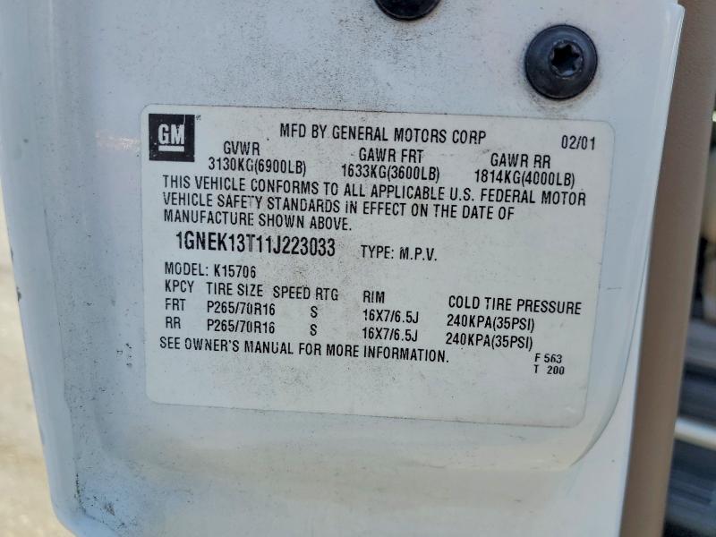 58824216 :رقم المزاد ، 1GNEK13T11J223033 vin ، 2001 Chevrolet Tahoe مزاد بيع
