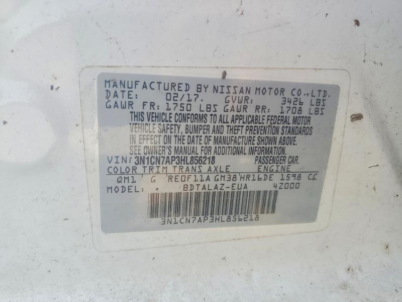 Продаж на аукціоні авто 2017 Nissan Versa, vin: 3N1CN7AP3HL856218, номер лоту: 58258146