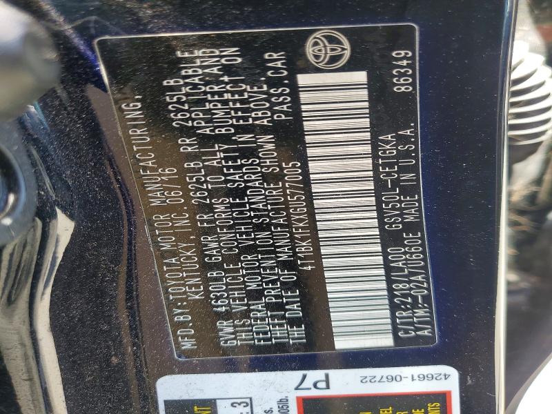 Продаж на аукціоні авто 2016 Toyota Camry, vin: 4T1BK1FKXGU577005, номер лоту: 56436146