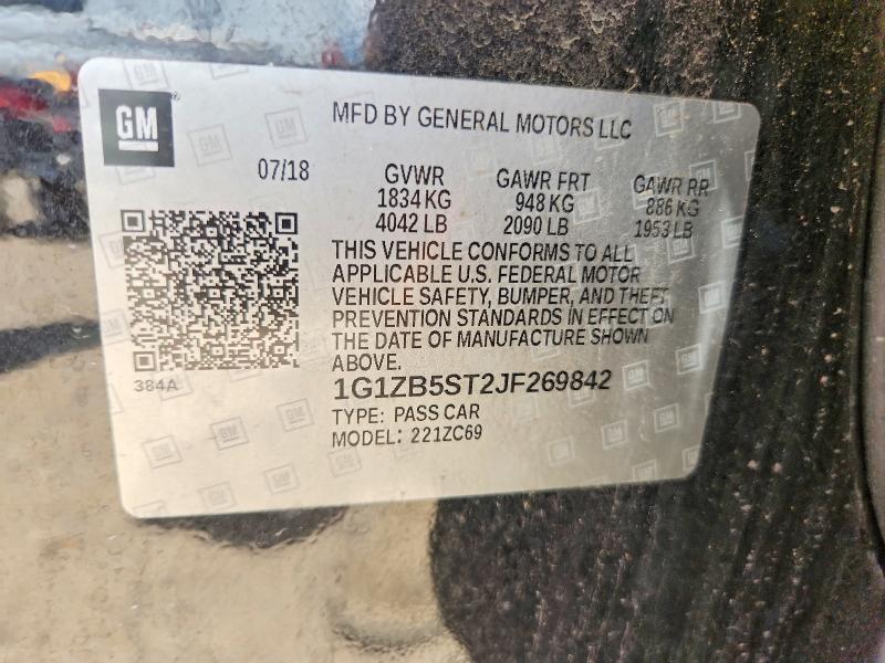 2018 Chevrolet Malibu მანქანა იყიდება აუქციონზე, vin: 1G1ZB5ST2JF269842, აუქციონის ნომერი: 56815546