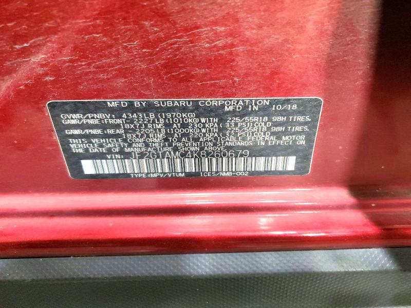 2019 Subaru Crosstrek მანქანა იყიდება აუქციონზე, vin: JF2GTAMC4K8260679, აუქციონის ნომერი: 58493636