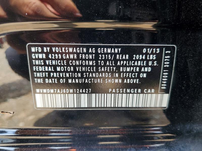 2013 Volkswagen Golf მანქანა იყიდება აუქციონზე, vin: WVWDM7AJ6DW124427, აუქციონის ნომერი: 58016256