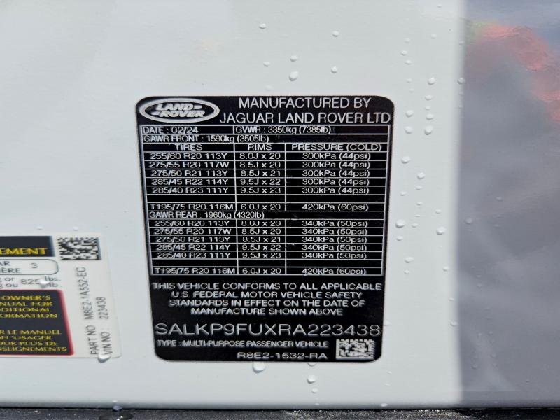 54801706 :رقم المزاد ، SALKP9FUXRA223438 vin ، 2024 Land Rover Range Rover مزاد بيع