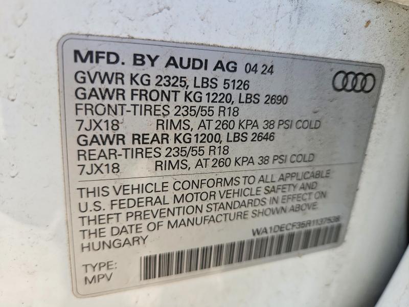2024 Audi Q3 მანქანა იყიდება აუქციონზე, vin: WA1DECF35R1137538, აუქციონის ნომერი: 57705286