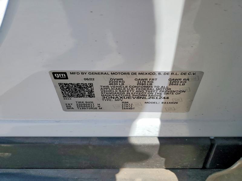 Продажа на аукционе авто 2022 Chevrolet Equinox, vin: 3GNAXUEV8NL261244, номер лота: 56088716