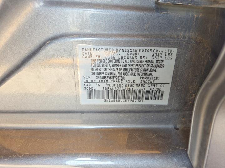 2021 Nissan Sentra მანქანა იყიდება აუქციონზე, vin: 3N1AB8BV6MY287381, აუქციონის ნომერი: 58497656