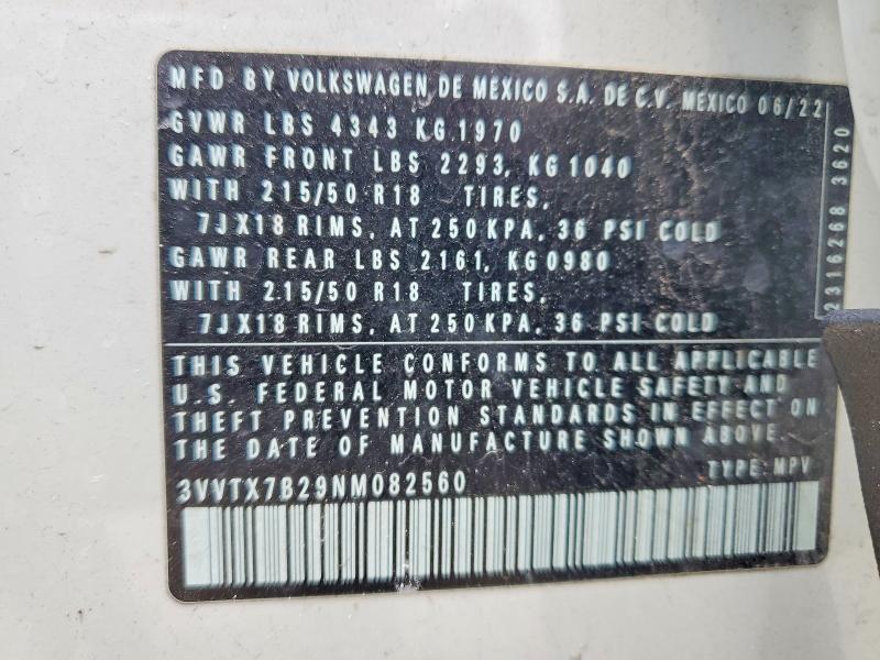 Aukcja sprzedaży 2022 Volkswagen Taos, vin: 3VVTX7B29NM082560, numer aukcji: 55444436