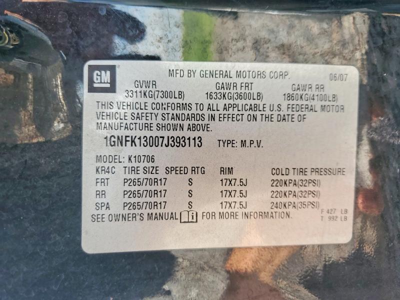 Aukcja sprzedaży 2007 Chevrolet Tahoe, vin: 1GNFK13007J393113, numer aukcji: 59135976