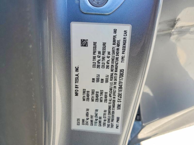 Продаж на аукціоні авто 2026 Tesla Model 3, vin: 5YJ3E1EB4TF170835, номер лоту: 57198656