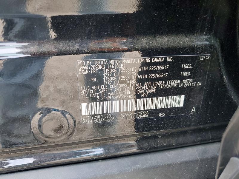 Aukcja sprzedaży 2019 Toyota Rav4, vin: 2T3F1RFV3KW004489, numer aukcji: 57612856