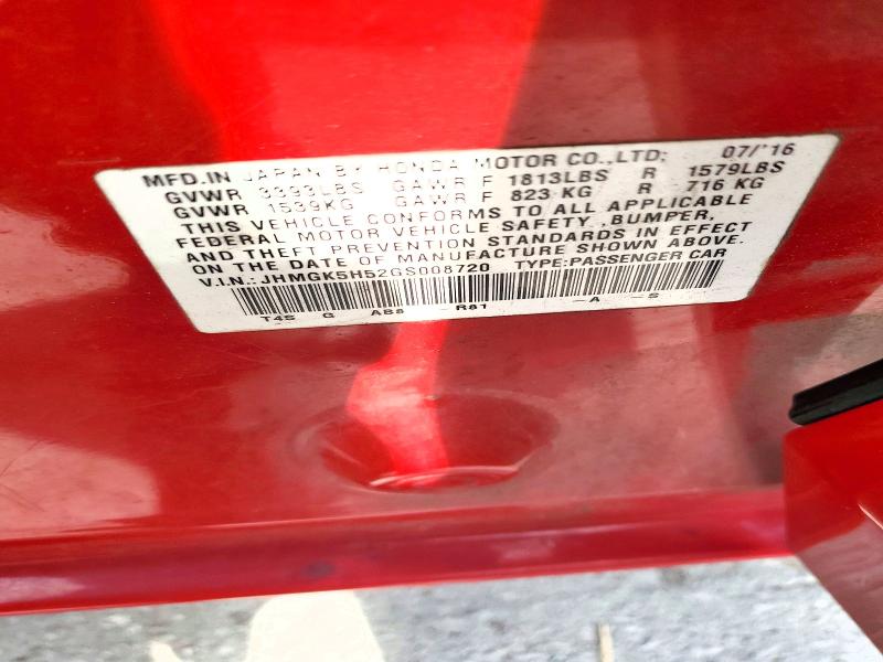 56191826 :رقم المزاد ، JHMGK5H52GS008720 vin ، 2016 Honda Fit مزاد بيع