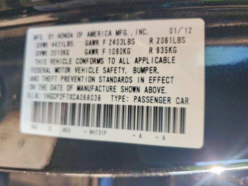 Продажа на аукционе авто 2012 Honda Accord, vin: 1HGCP2F7XCA068038, номер лота: 58456056